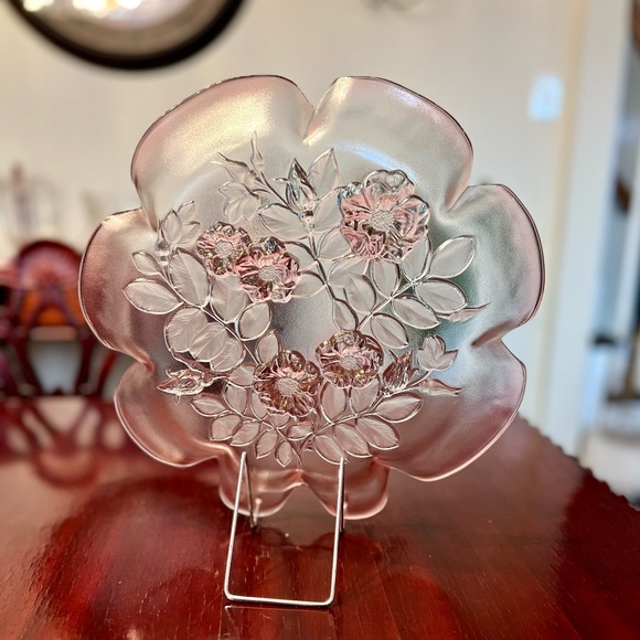 Vintage Mikasa Rosella Pink Crystal Platter Frosted Roses Walther-Glas 1990s 13” - Picture 4 of 9